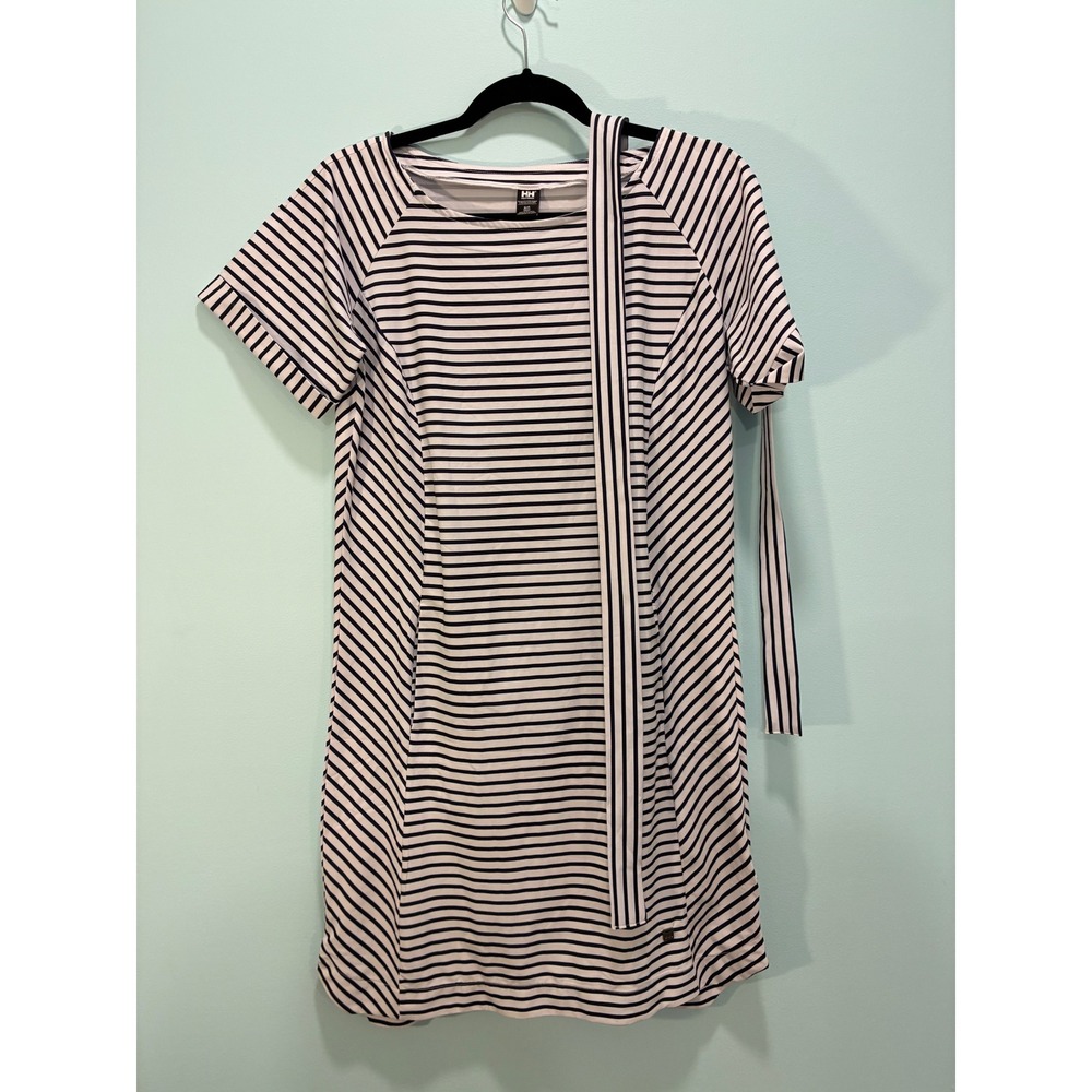 Helly Hansen Womens Navy White Striped Short Sleeve Belted Nautical Dress Small